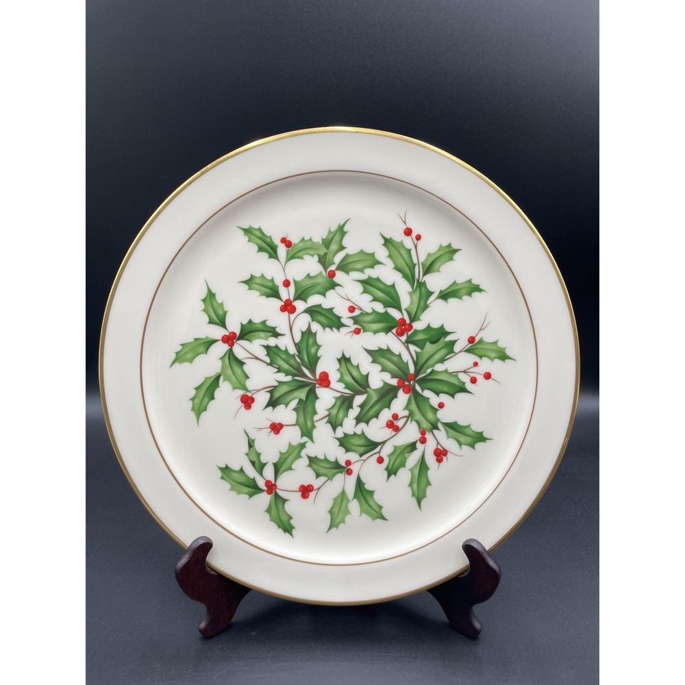 Vtg Lenox Holiday Dimension Holly Berries Round Plate Platter 24K Gold Trim - Picture 2 of 6